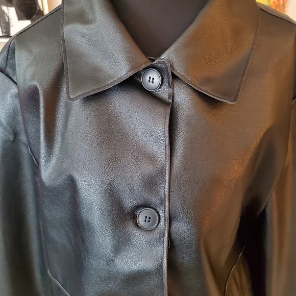 Jason Wu Black Faux Leather Button Jacket - Picture 2 of 8